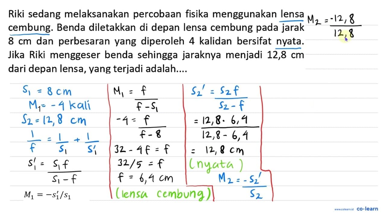 Riki sedang melaksanakan percobaan fisika menggunakan lensa