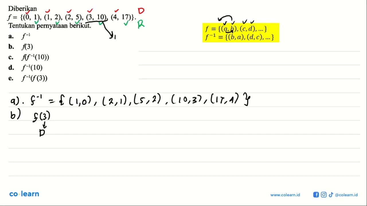 Diberikan f={(0, 1), (1, 2), (2, 5), (3, 10), (4, 17)}