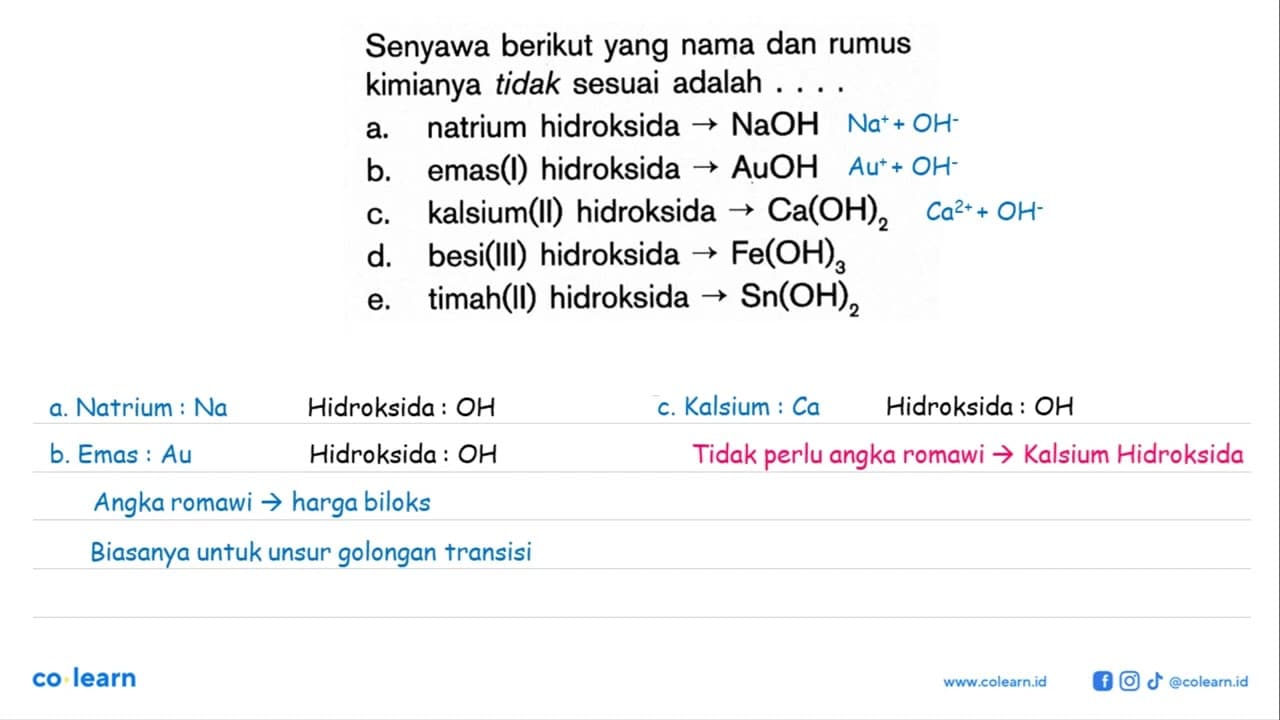 Senyawa berikut yang nama dan rumus kimianya tidak sesuai