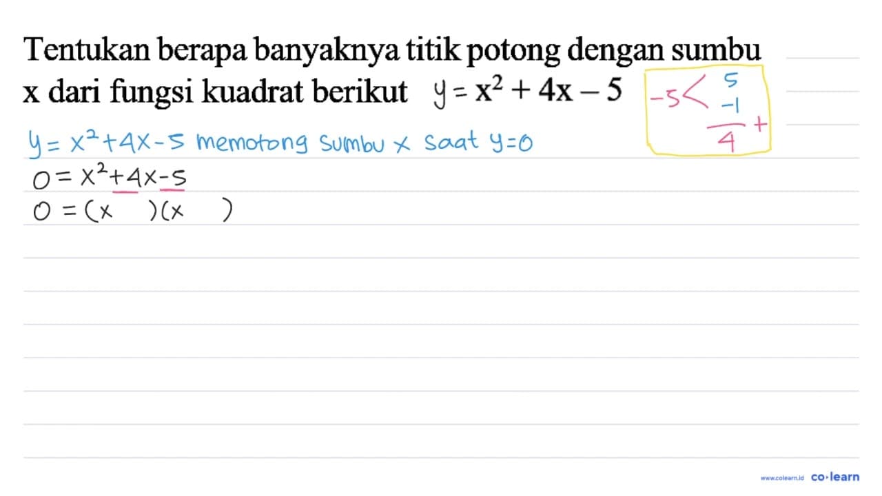 Tentukan berapa banyaknya titik potong dengan sumbu x dari