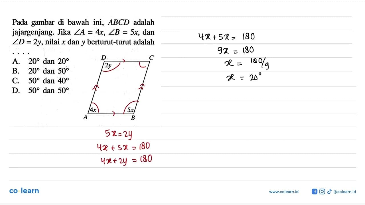 Pada gambar di bawah ini, ABCD adalah jajargenjang. Jika