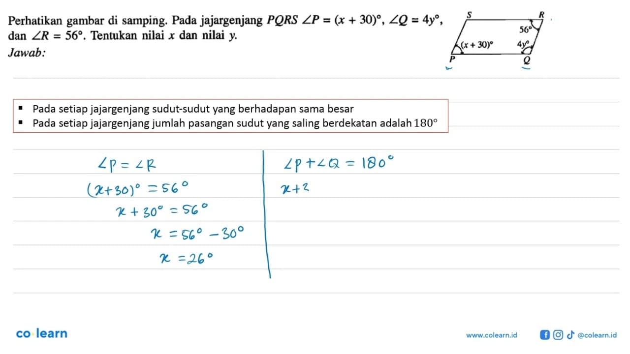 Perhatikan gambar di samping. Pada jajargenjang PQRS sudut