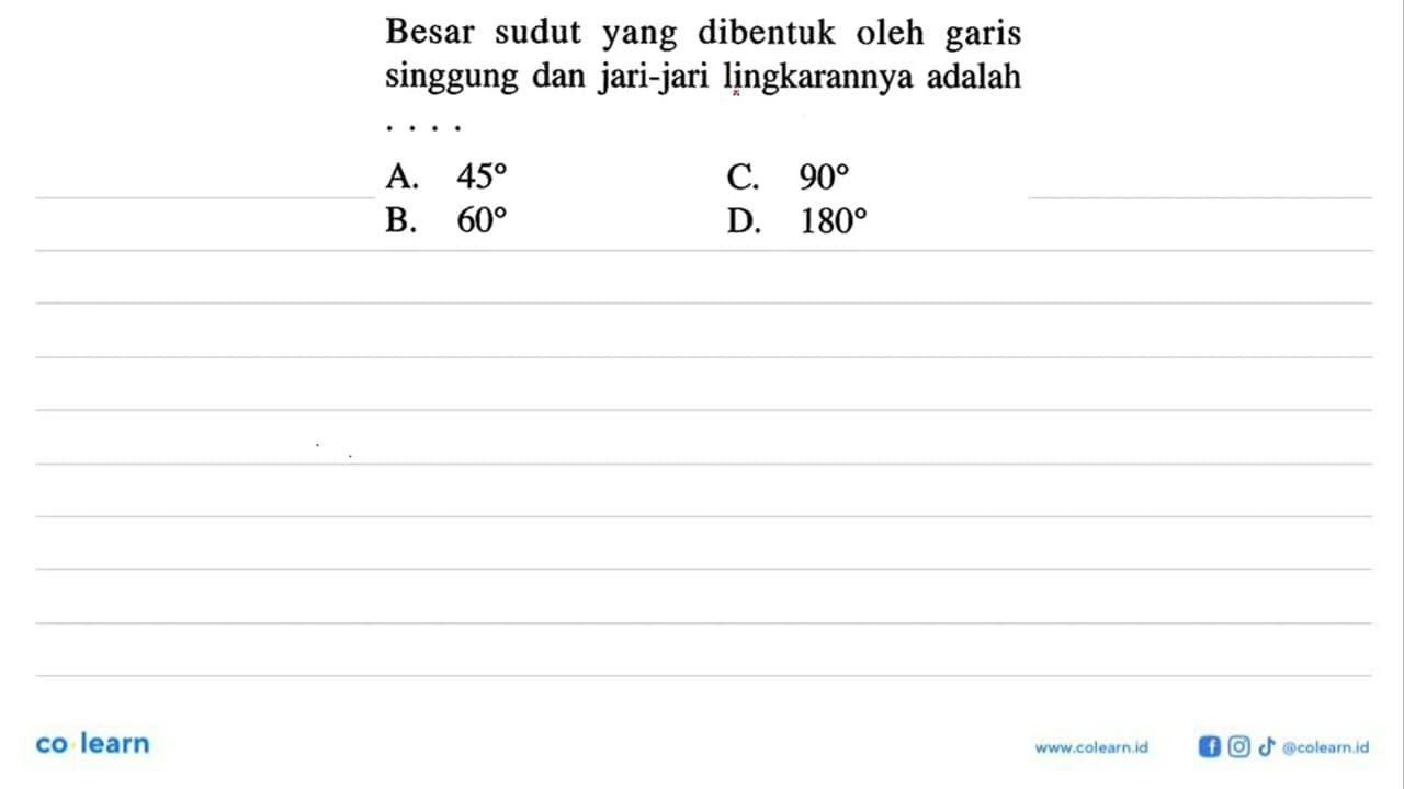 Besar sudut yang dibentuk oleh garis singgung dan jari-jari