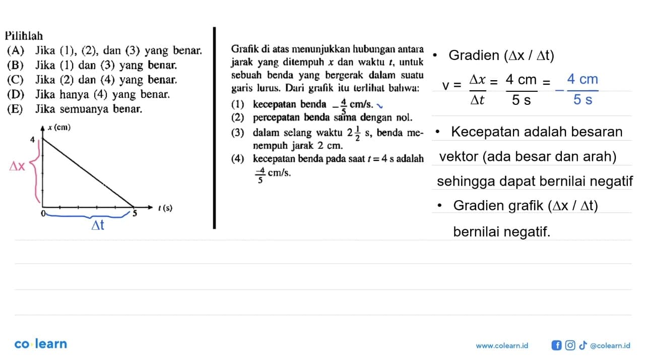 Pilihlah Grafik di atas menunjukkan hubungan antara jarak