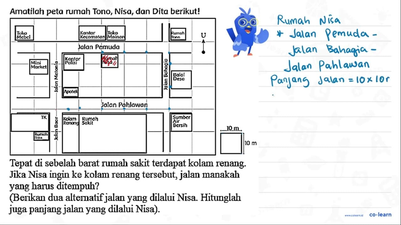 Amatilah peta rumah Tono, Nisa, dan Dita berikut! Tepat di