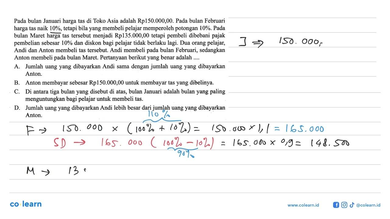 Pada bulan Januari harga tas di Toko Asia adalah