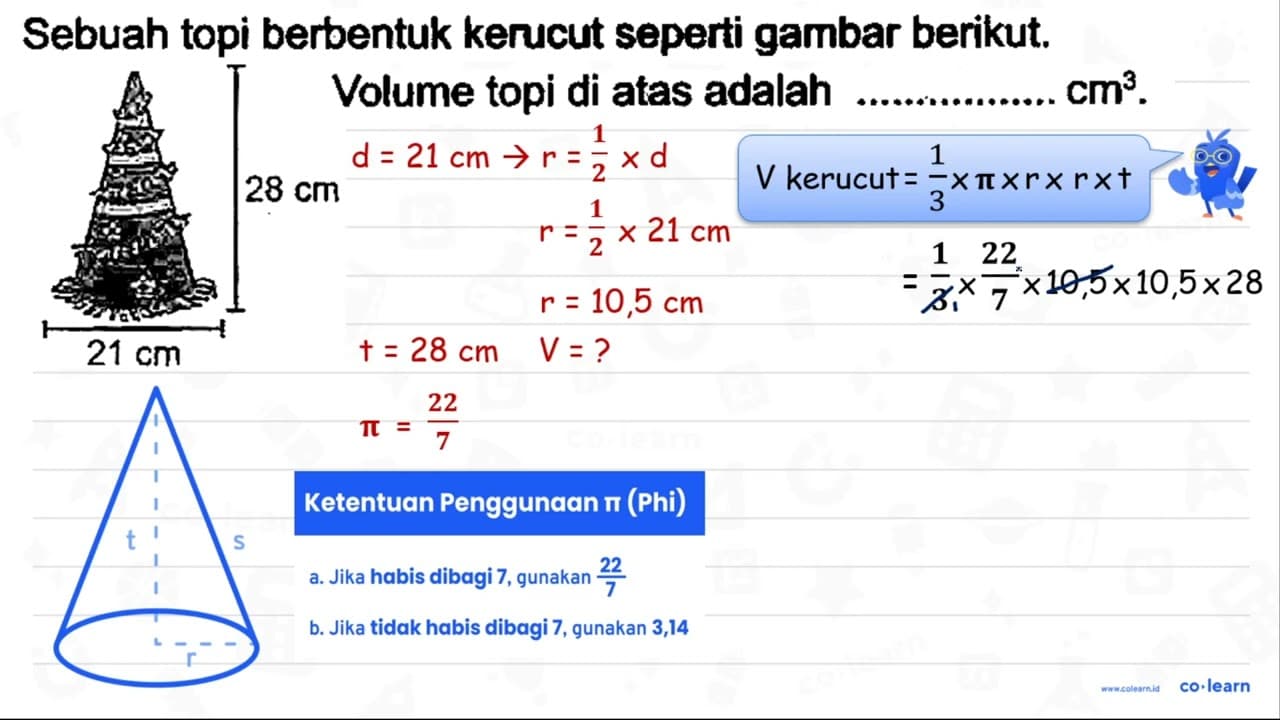 Sebuah topi berbentuk kerucut seperti gambar berikut.