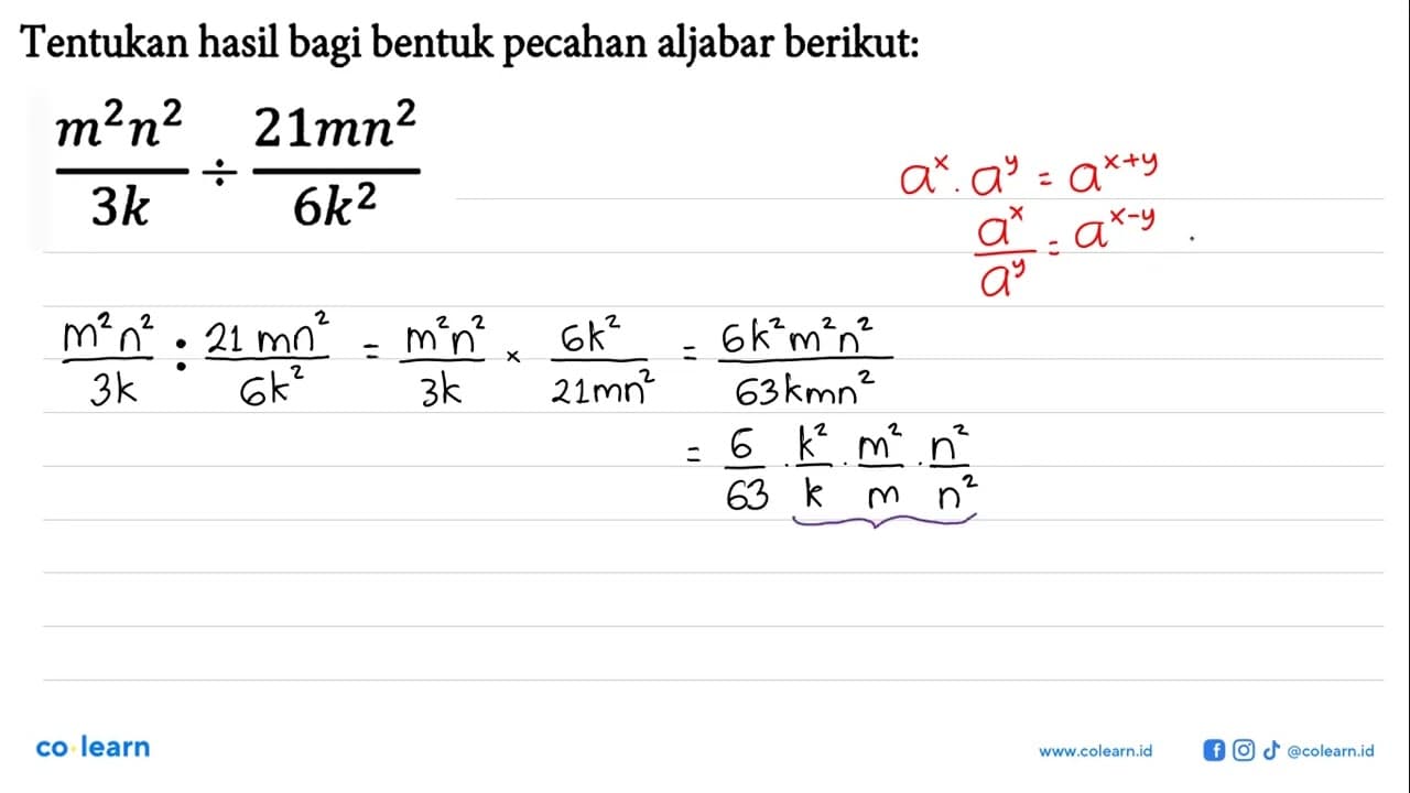 (m^2 n^2)/(3k) / (21m n^2)/(6k^2)