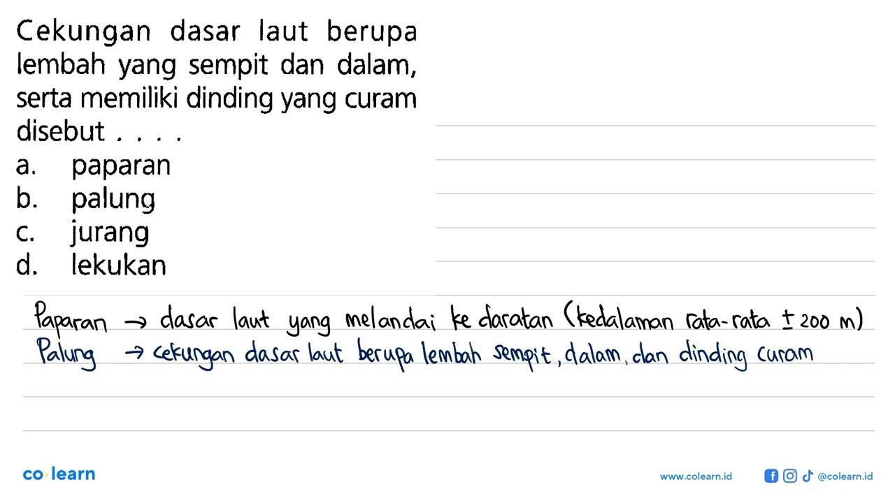 Cekungan dasar laut berupa lembah yang sempit dan dalam,