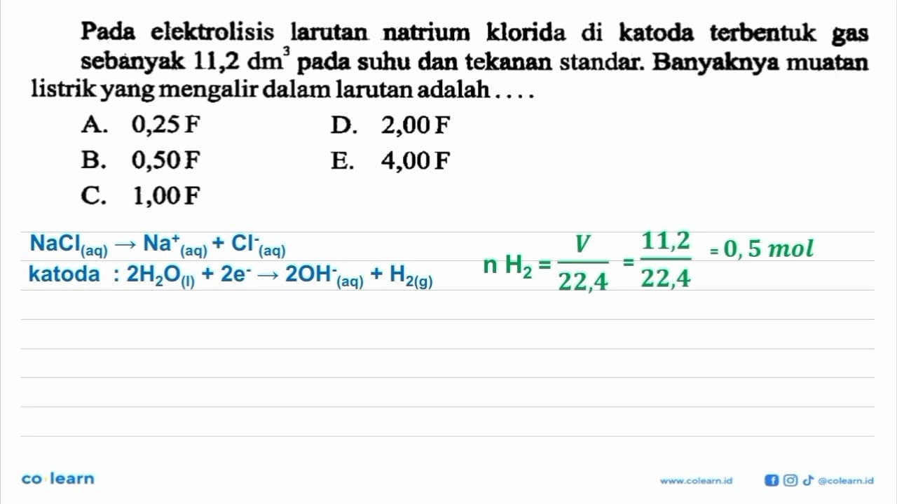 Pada elektrolisis larutan natrium klorida di katoda