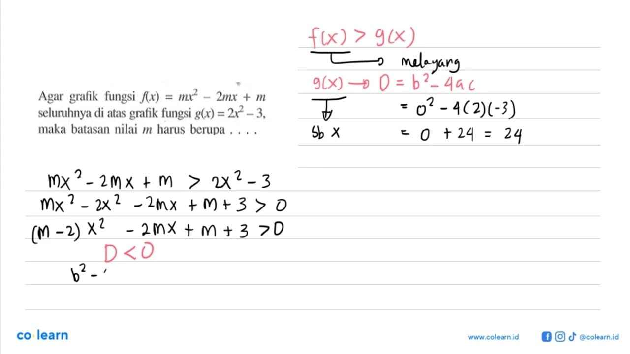 Agar grafik fungsi f(x)=mx^2-2mx+m seluruhnya di atas