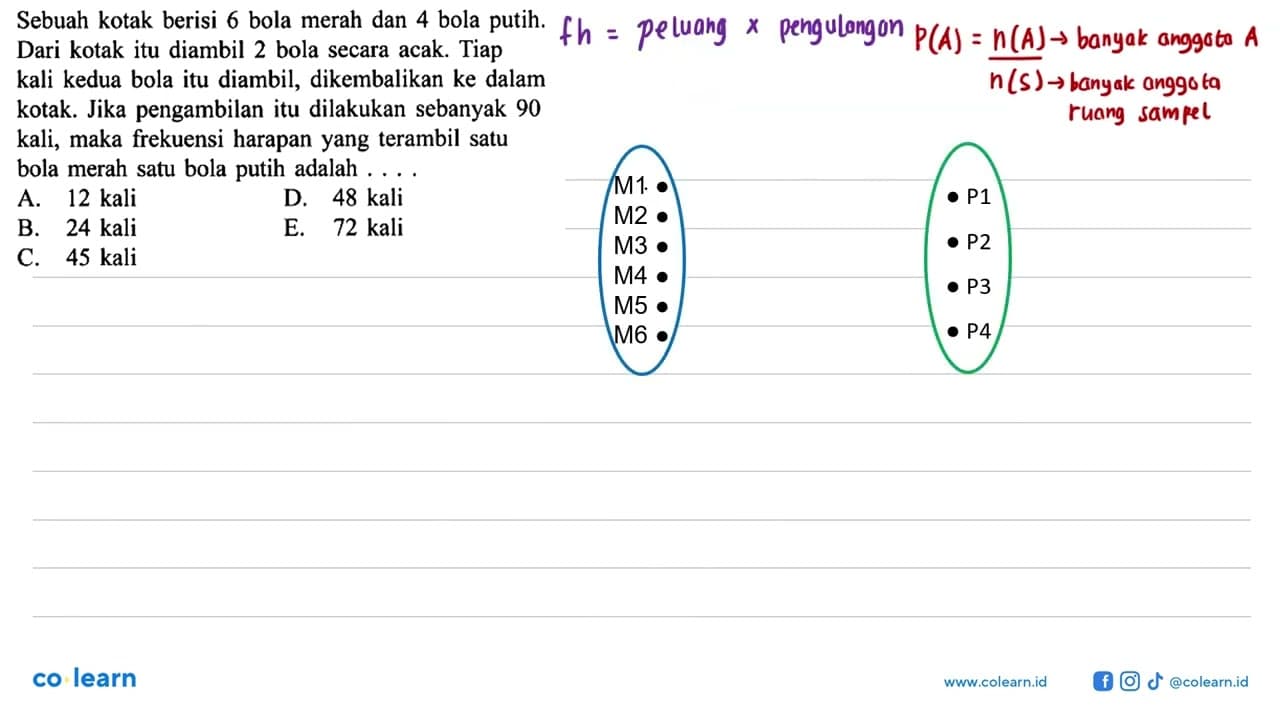 Sebuah kotak berisi 6 bola merah dan 4 bola putih. Dari