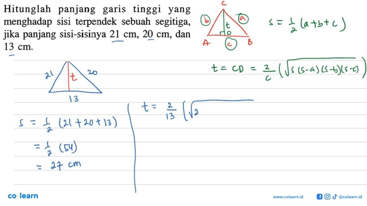 Hitunglah panjang garis tinggi yang menghadap sisi