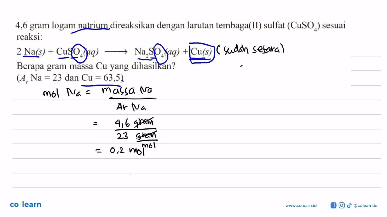 4,6 gram logam natrium direaksikan dengan larutan