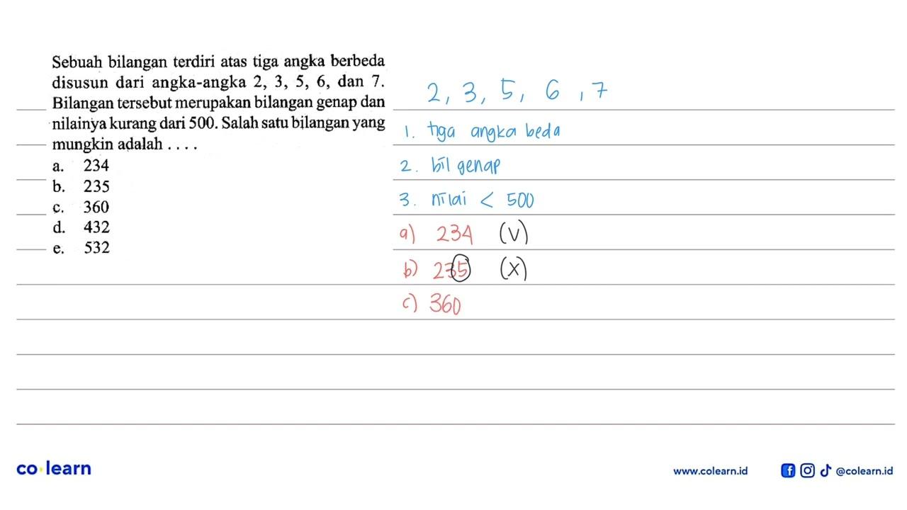 Sebuah bilangan terdiri atas tiga angka berbeda disusun