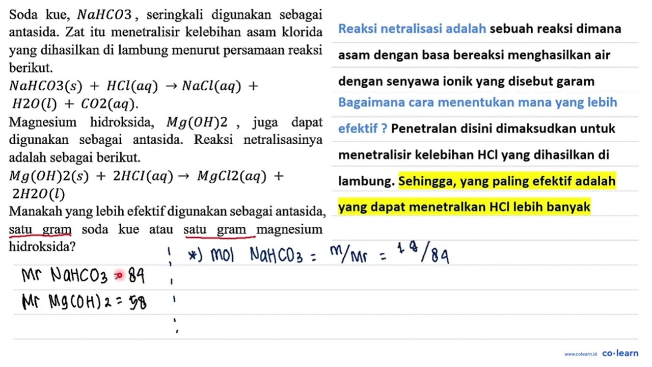 Soda kue, NaHCO3, seringkali digunakan sebagai antasida.