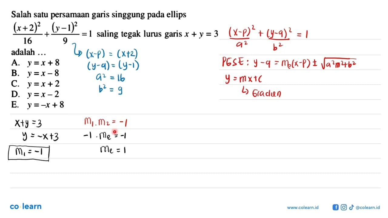 Salah satu persamaan garis singgung pada ellips