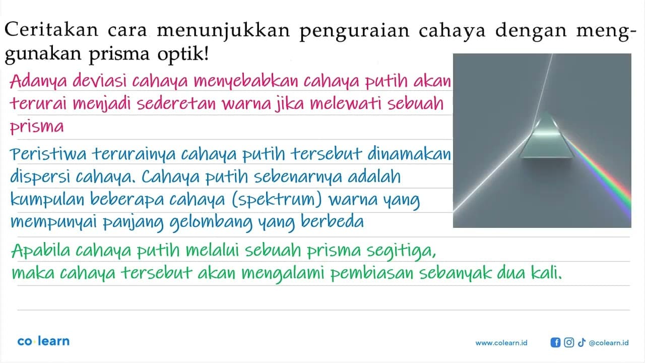 Ceritakan cara menunjukkan penguraian cahaya dengan