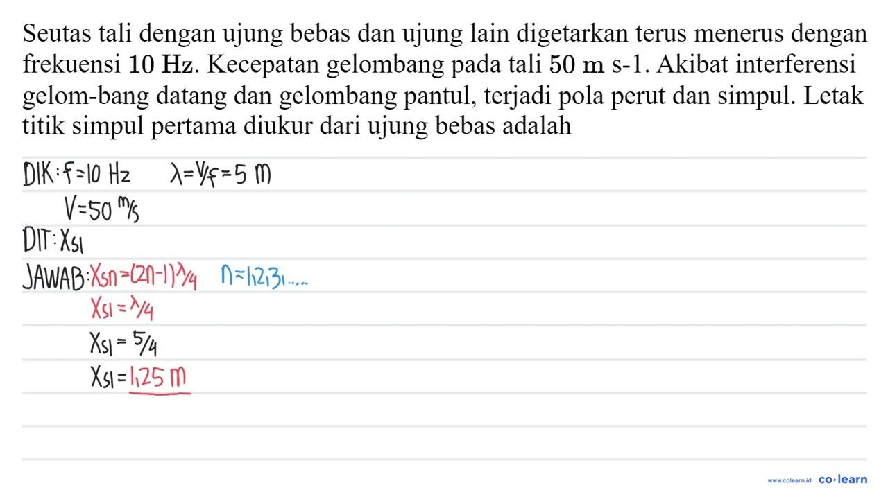 Seutas tali dengan ujung bebas dan ujung lain digetarkan