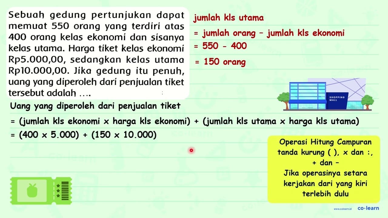 Sebuah gedung pertunjukan dapat memuat 550 orang yang