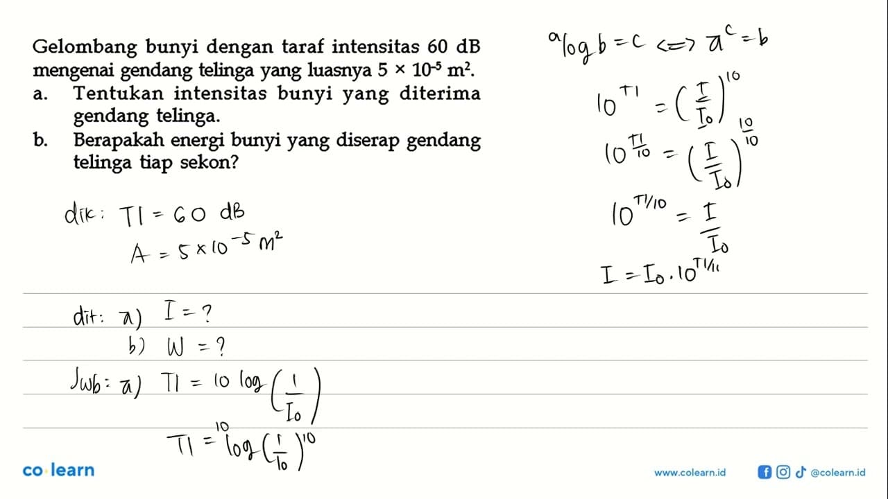 Gelombang bunyi dengan taraf intensitas 60 dB mengenai