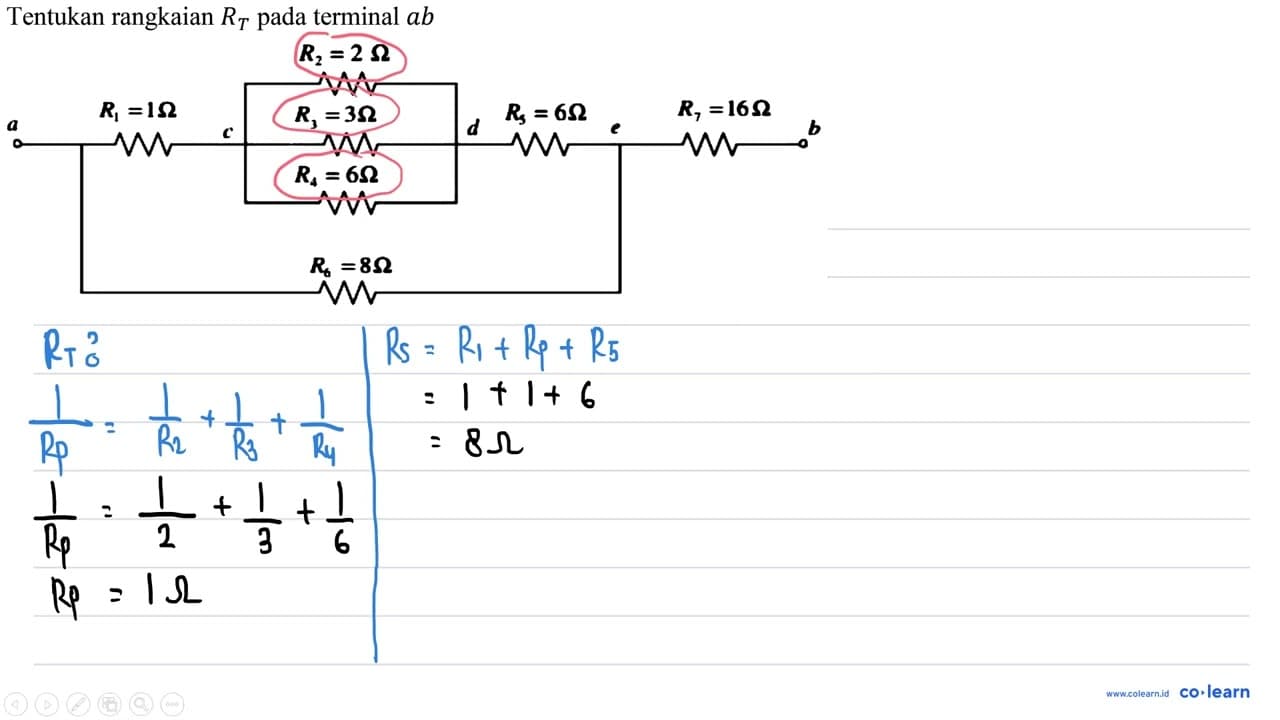 Tentukan rangkaian R_(T) pada terminal a b R1=2 Ohm R1=1