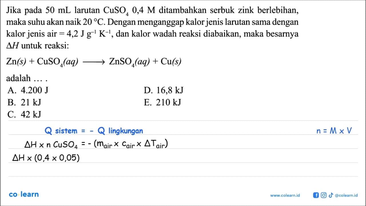 Jika pada 50 mL larutan CuSO4 0,4 M ditambahkan serbuk zink