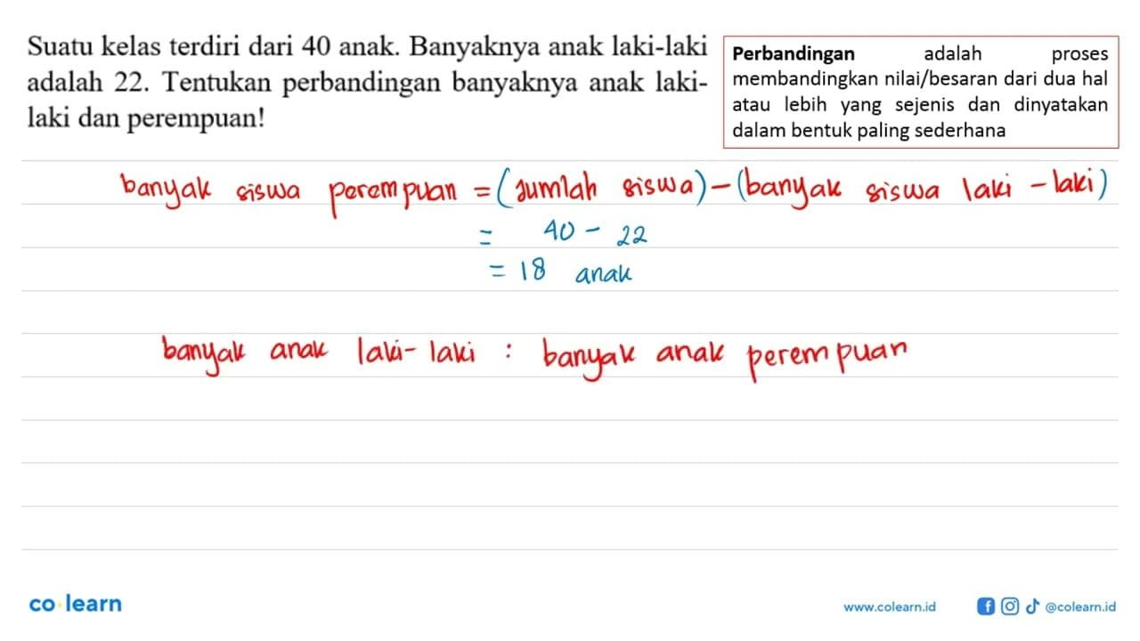 Suatu kelas terdiri dari 40 anak. Banyaknya anak laki-laki