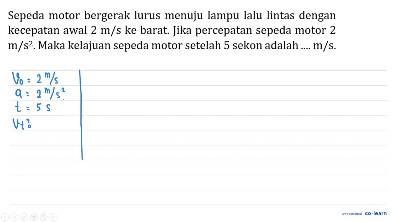 Sepeda motor bergerak lurus menuju lampu lalu lintas dengan