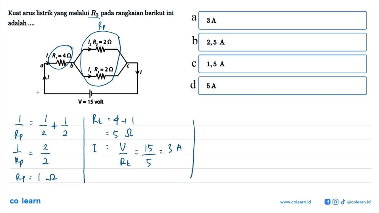 Kuat arus listrik yang melalui R2 rangkaian berikut ini