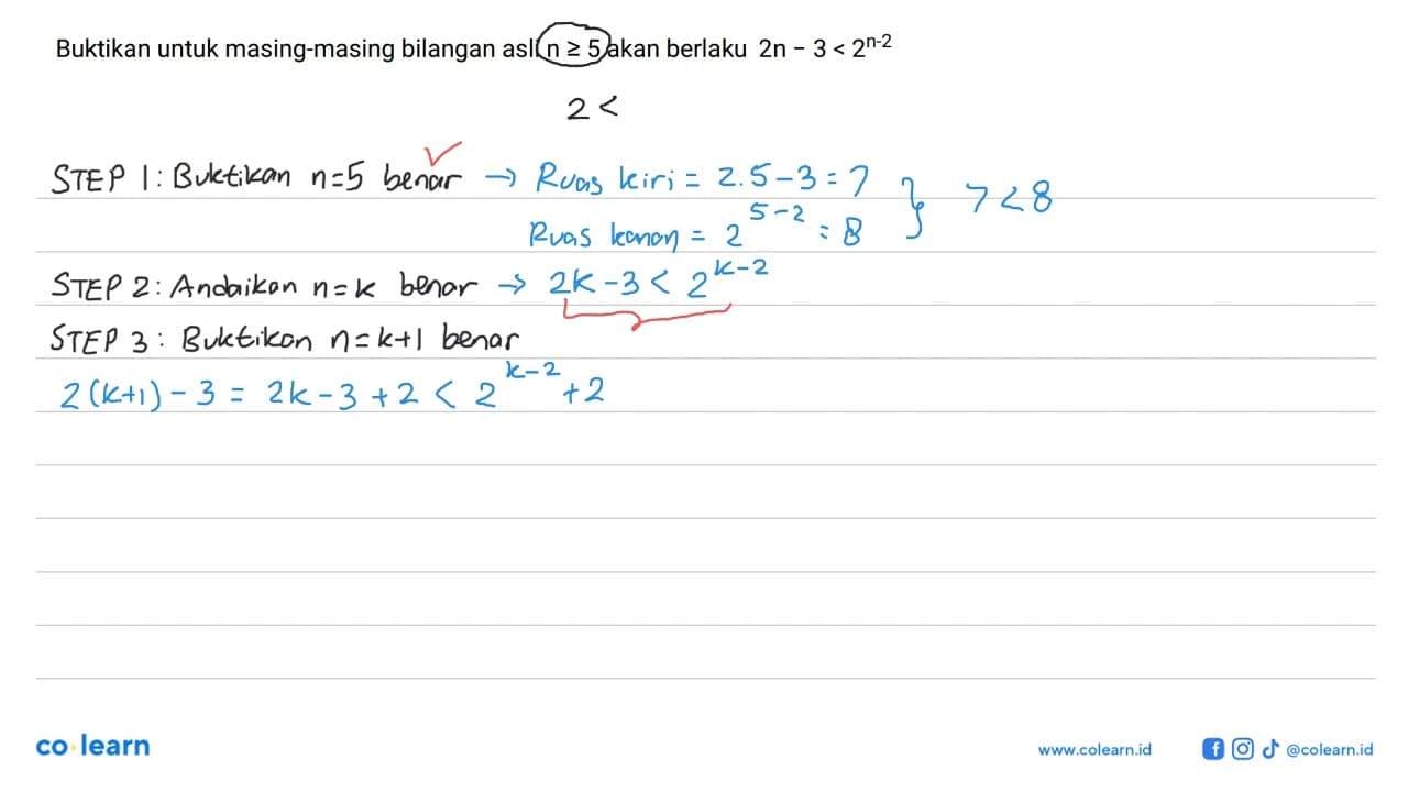 Buktikan untuk masing-masing bilangan asli n>=5 akan