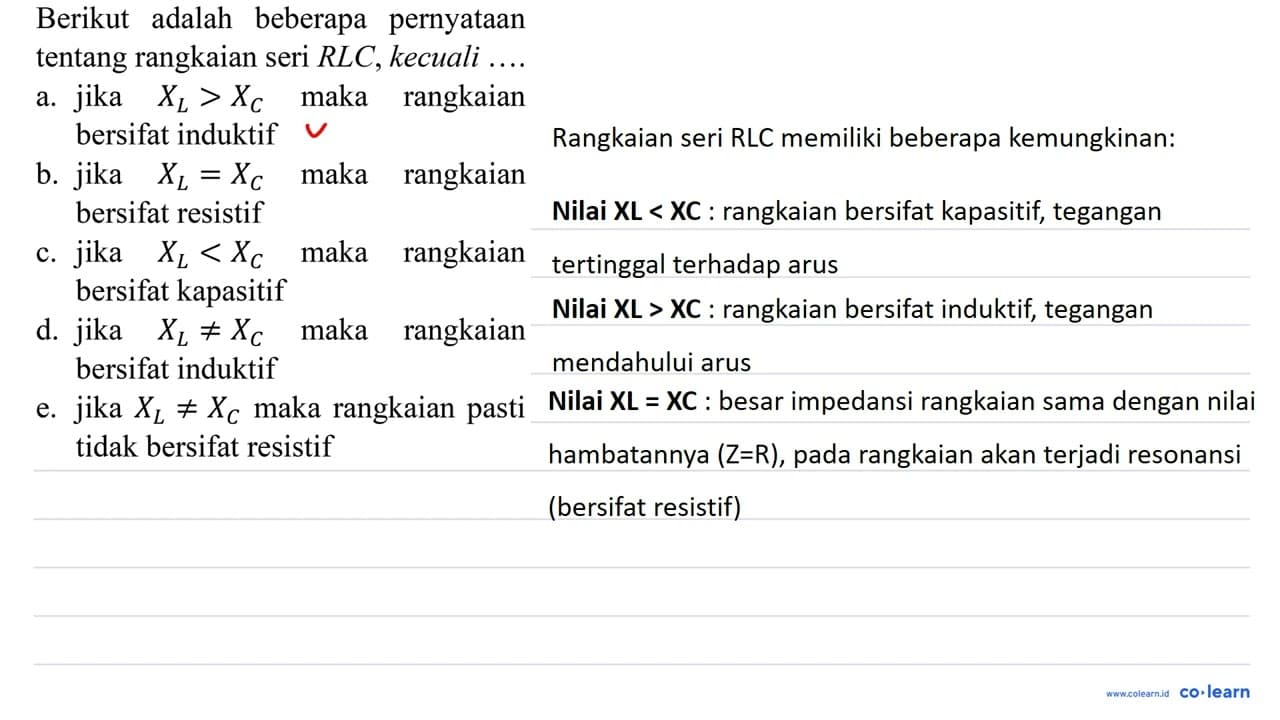 Berikut adalah beberapa pernyataan tentang rangkaian seri R