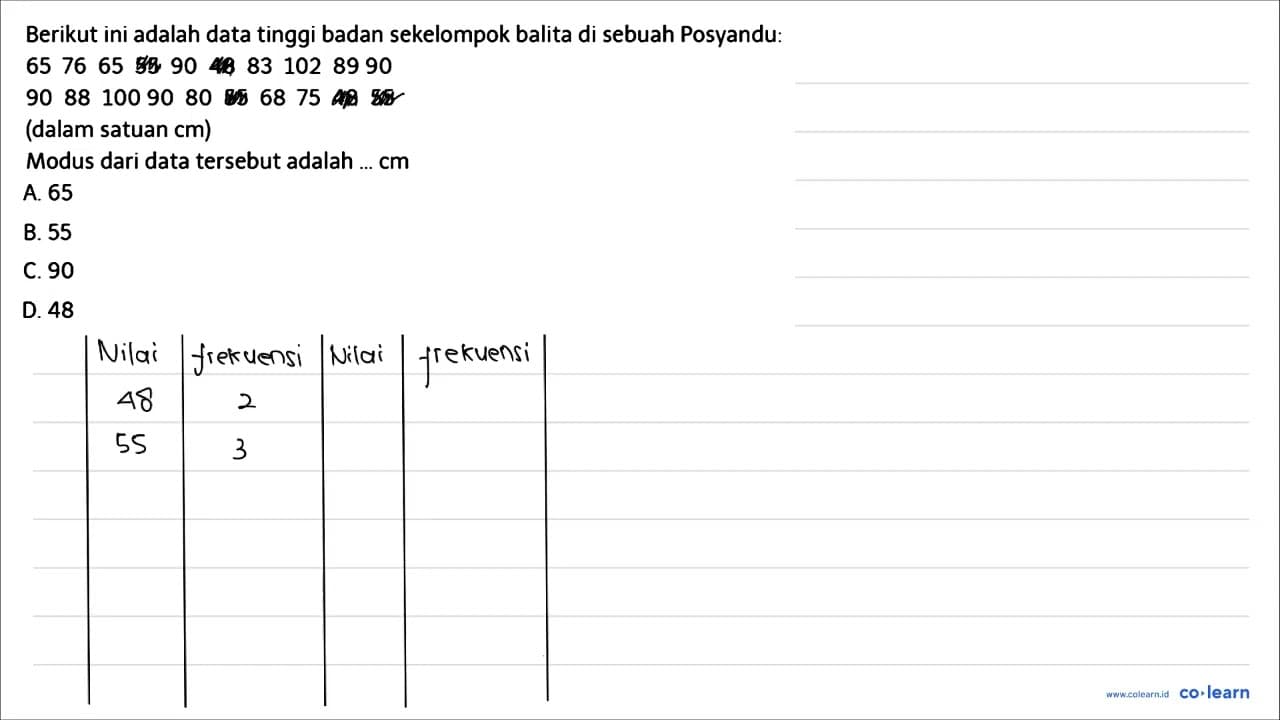 Berikut ini adalah data tinggi badan sekelompok balita di