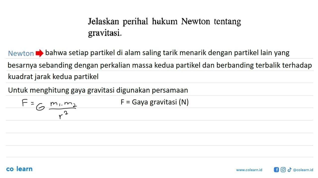 Jelaskan perihal hukum Newton tentang gravitasi.