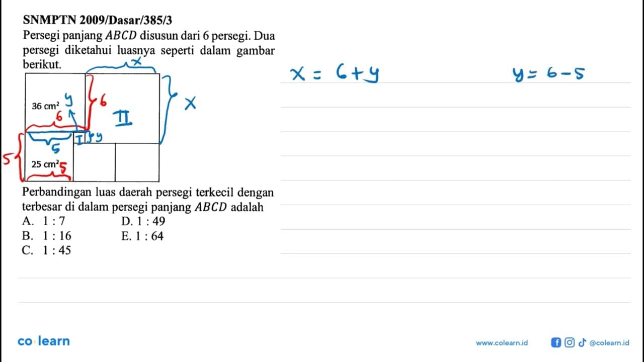 SNMPTN 2009/Dasar/385/3 Persegi panjang ABCD disusun dari 6