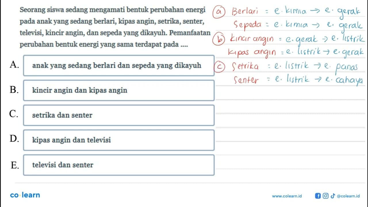 Seorang siswa sedang mengamati bentuk perubahan energi pada