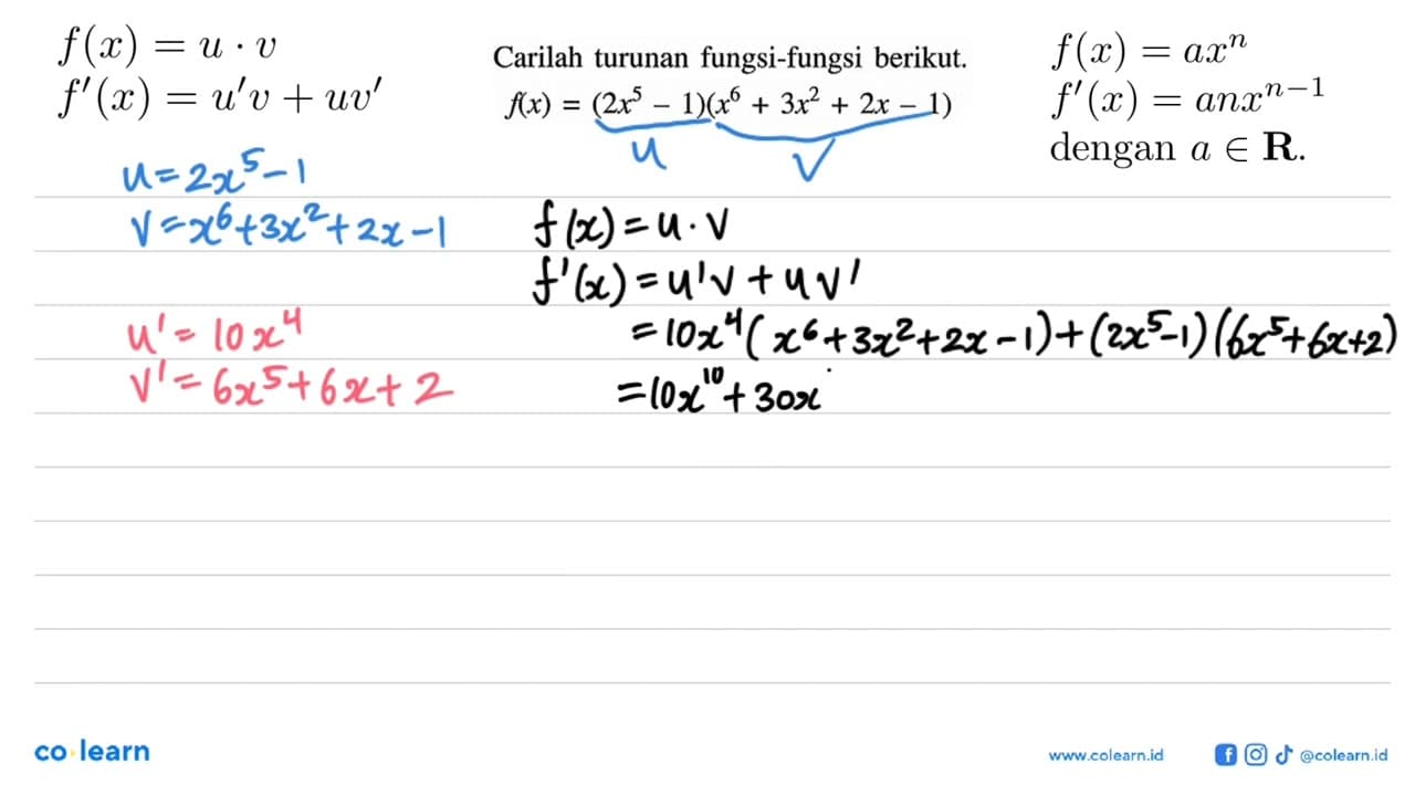 Carilah turunan fungsi-fungsi berikut.