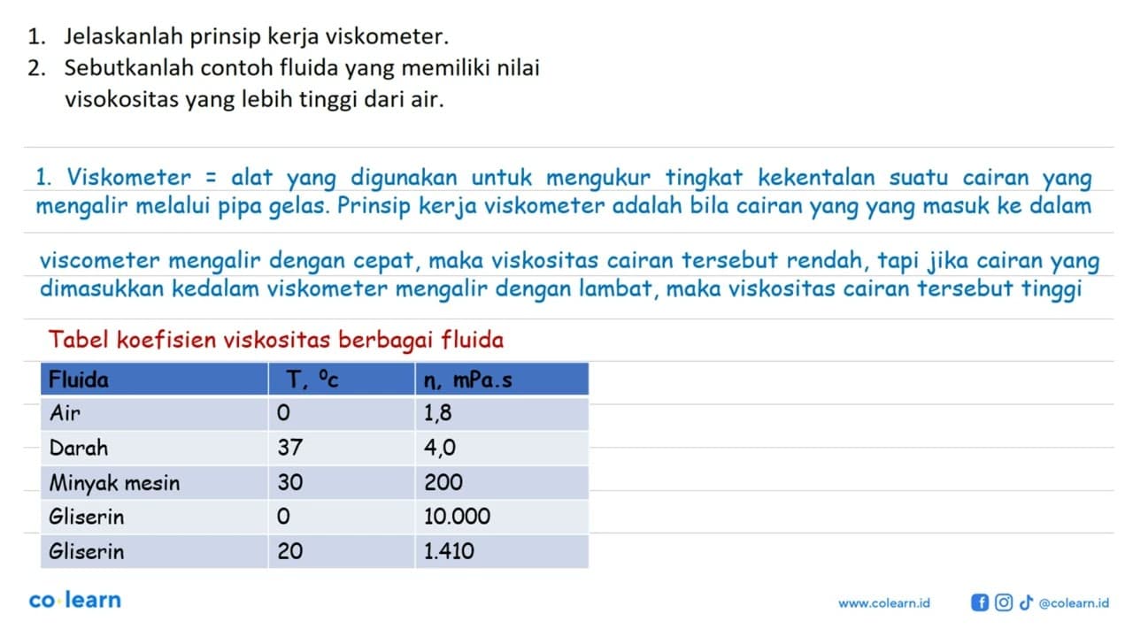 1. Jelaskanlah prinsip kerja viskometer. 2. Sebutkanlah