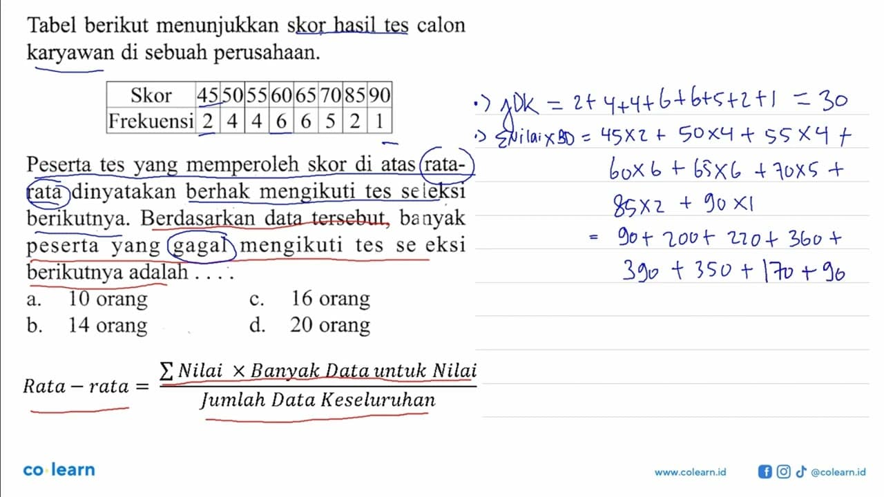 Tabel berikut menunjukkan skor hasil tes calon karyawan di