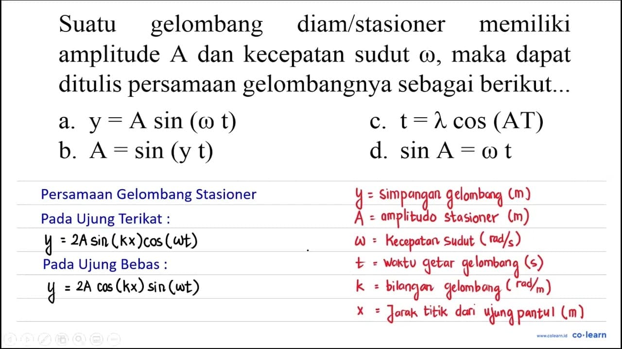 Suatu gelombang diam/stasioner memiliki amplitude A dan