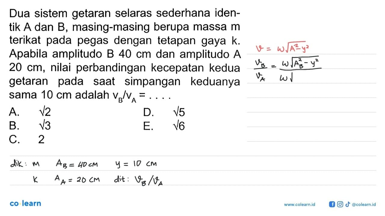 Dua sistem getaran selaras sederhana iden-tik A dan B,