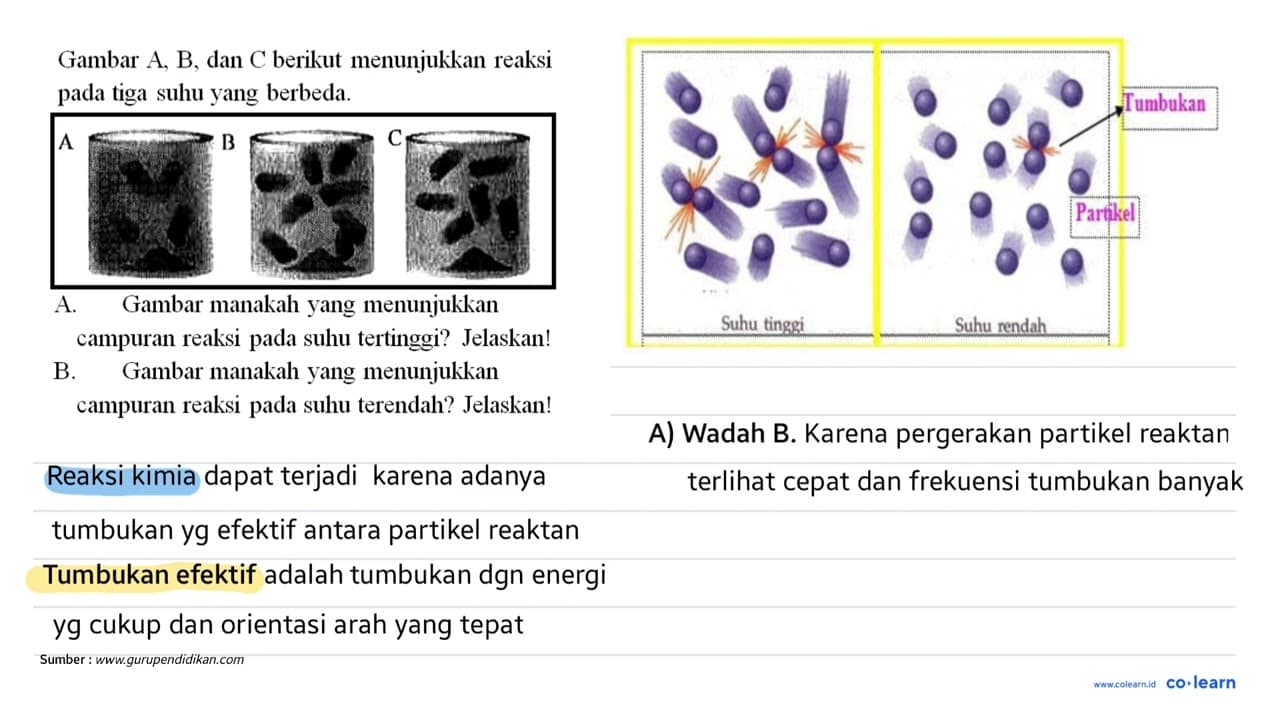 Gambar A, B, dan C berikut menunjukkan reaksi pada tiga