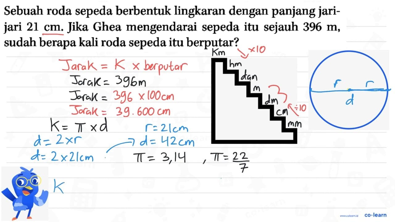 Sebuah roda sepeda berbentuk lingkaran dengan panjang