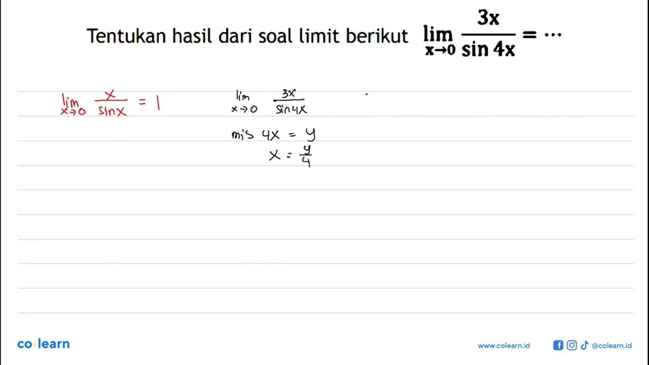 Tentukan hasil dari soal limit berikut limit x mendekati 0