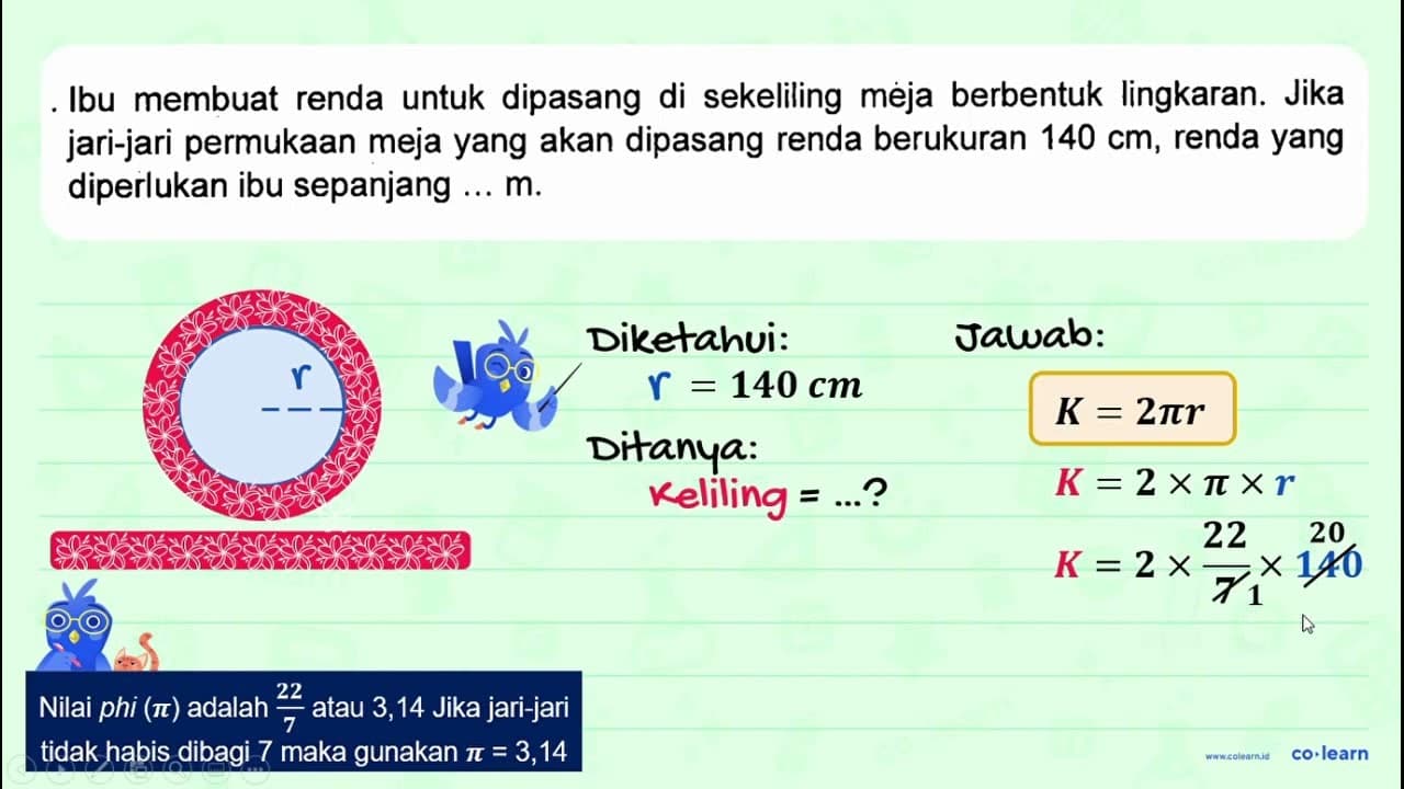 Ibu membuat renda untuk dipasang di sekeliling meja