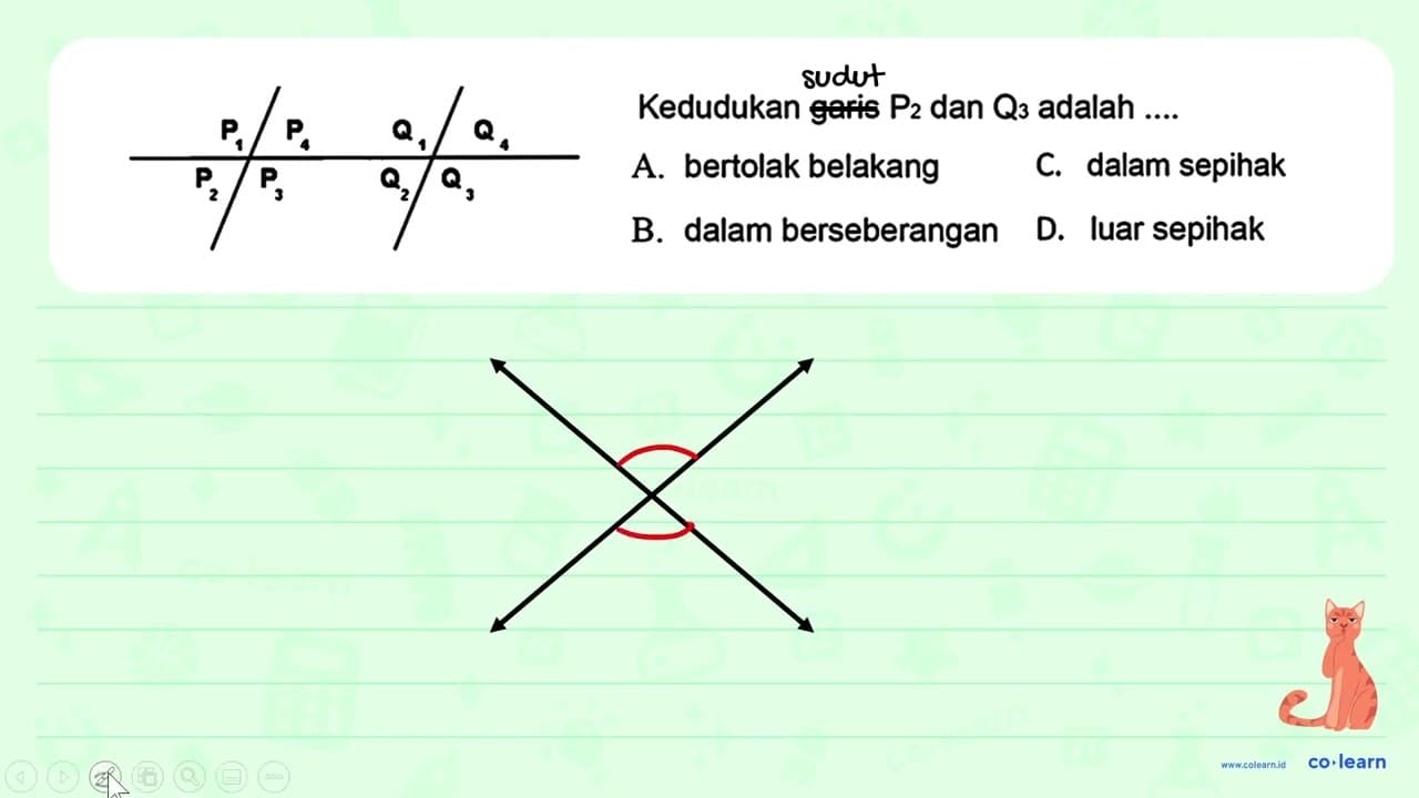 P_(1) / P_(4) Q_(1) / Q_(4) Kedudukan garis P_(2) dan Q_(3)