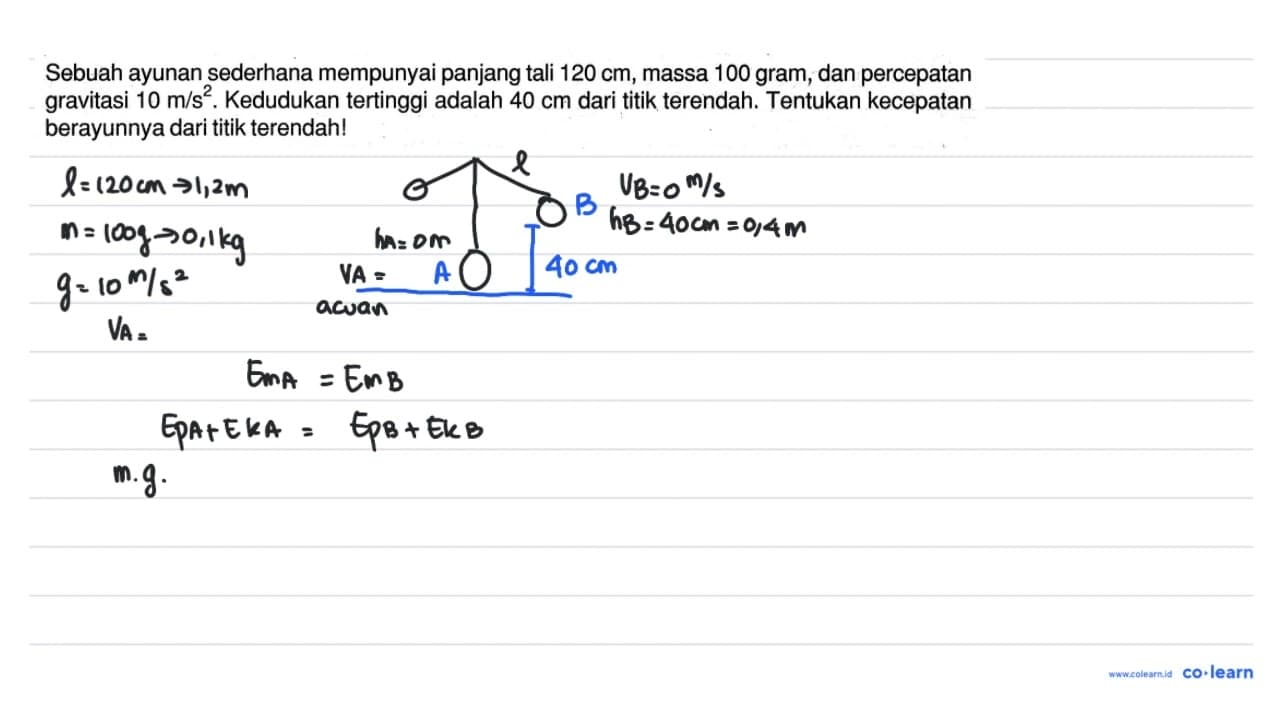 Sebuah ayunan sederhana mempunyai panjang tali 120 cm ,