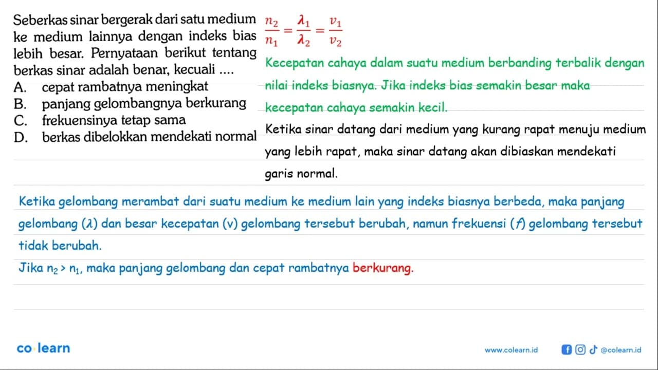 Seberkas sinar bergerak dari satu medium ke medium lainnya