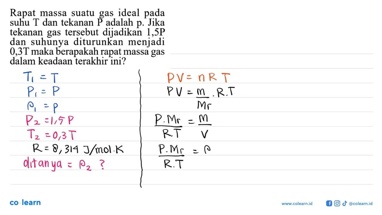 Rapat massa suatu gas ideal pada suhu T dan tekanan P