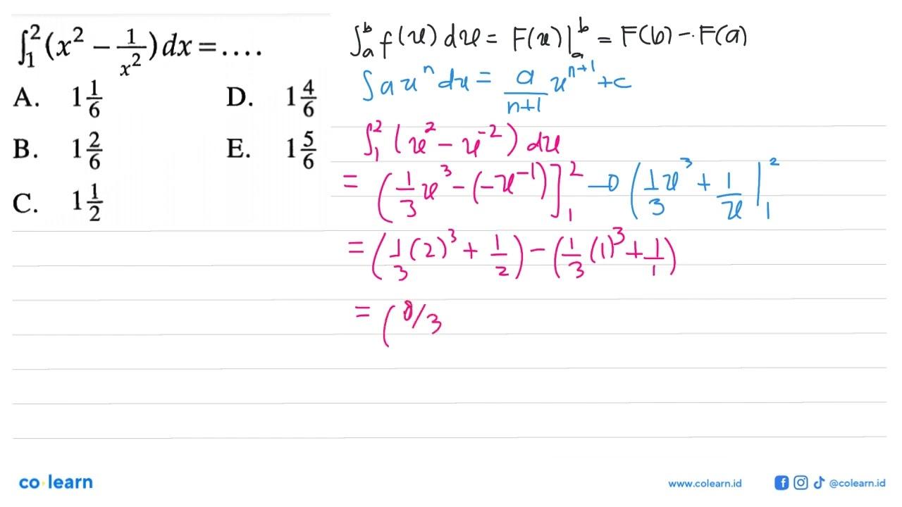 integral 1 2 (x^2-1/x^2) dx=...